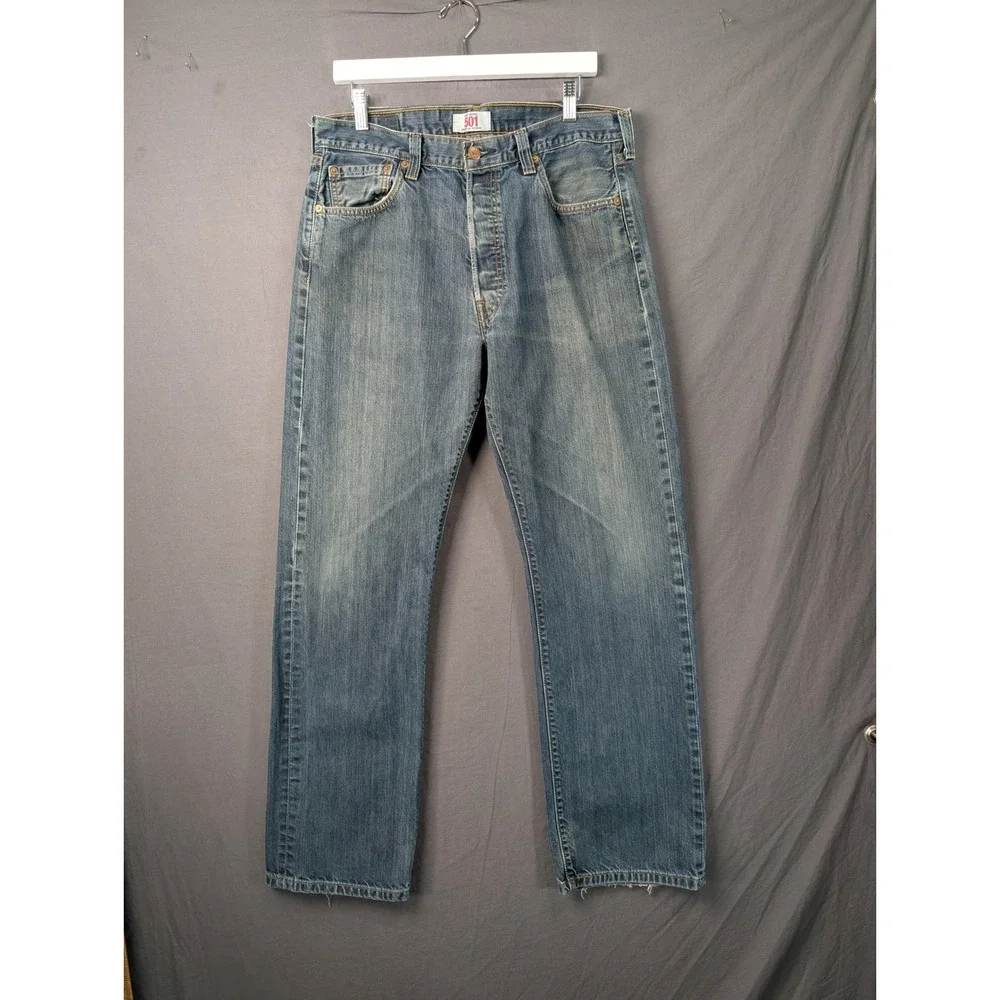 Levis 501 Original Straight Leg Button Fly Blue Jeans Mens 36x34